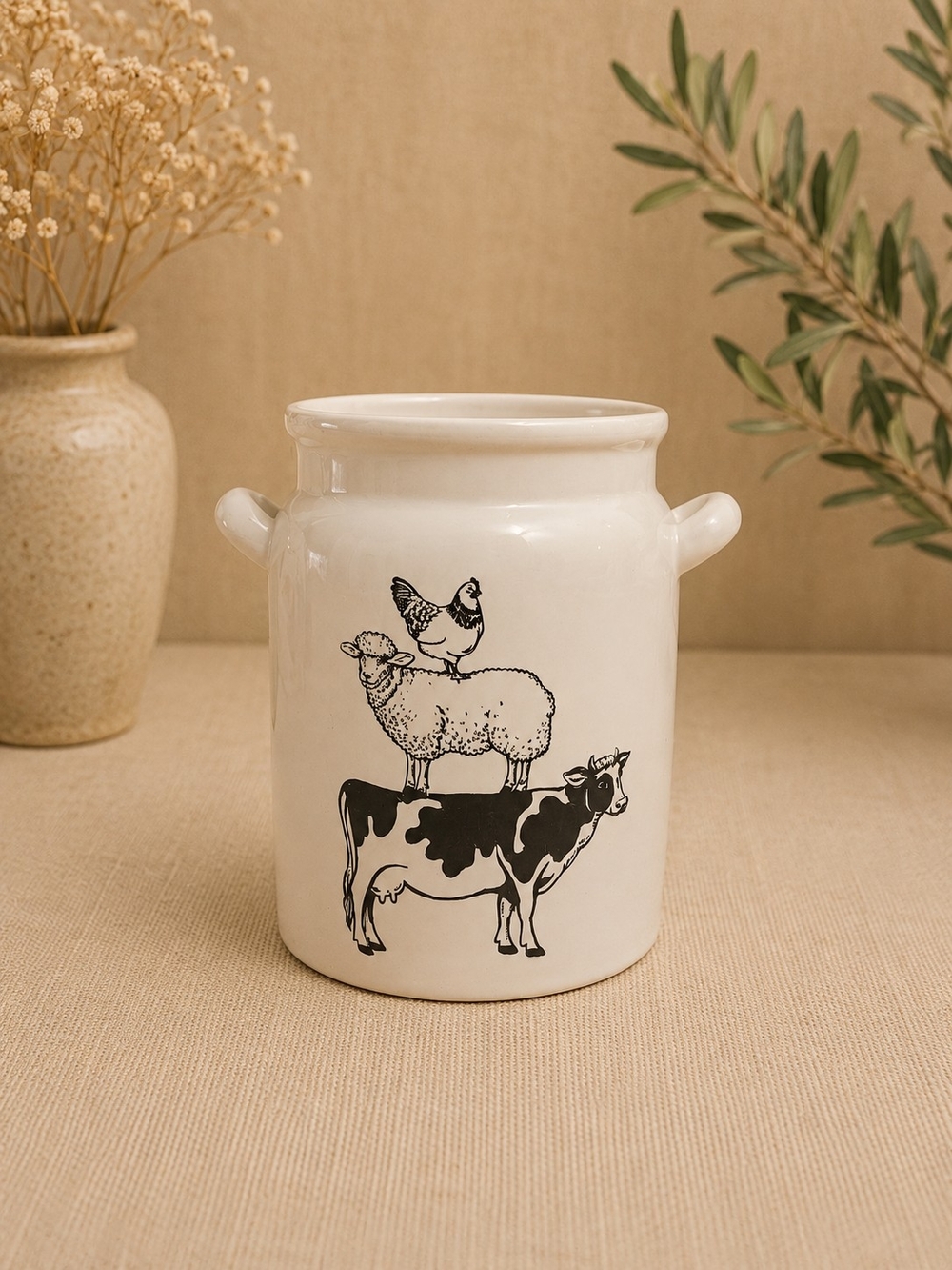 Source Unknown White Ceramic Farm Stack Utensil Crock